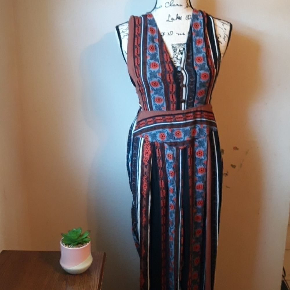 🔥RARE FREE PEOPLE SLEEVELESS BOHO FLORAL JUMPSUIT🔥SIZE 2